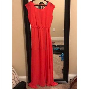 Coral maxi dress with beaded detailing